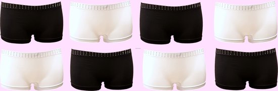 Sweet Angel dames boxershorts met strass-steentjes Black&White 8pack maat S/M