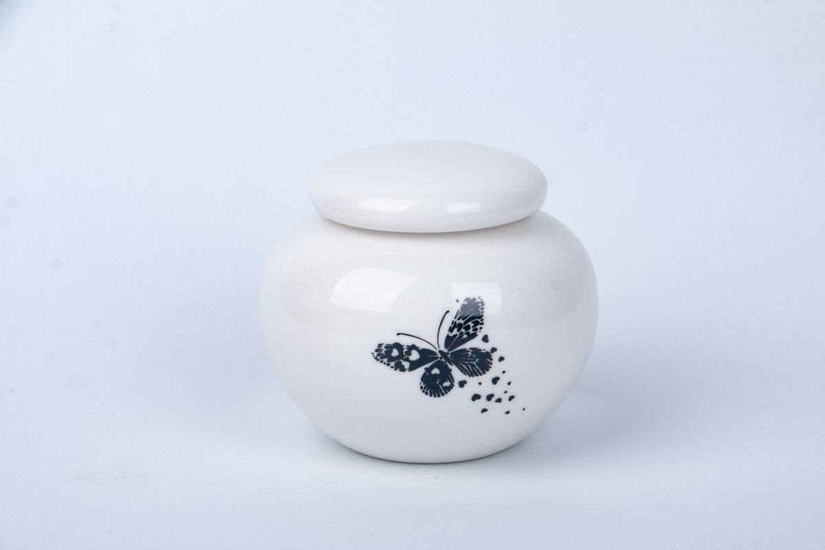 Keramieken vlinder urn - Hoogglans Wit - vlinder urn klein