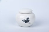 Keramieken Mini Urn Hoogglans Wit met Vlinder-Hartjes