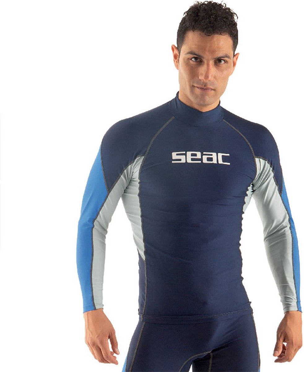 Seac RAA Long Evo rashguard met lange mouwen voor heren - UV zwem en snorkeltop - Blauw/wit - XS