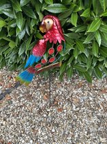 Metalen deco tuinsteker " papegaai " + steentjes - meerkleurig - hoogte 50 x 20 x 1 cm - Tuinaccessoires - Tuindecoratie - Tuinstekers
