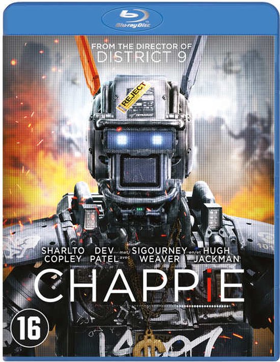 Blu-ray hoes met een robot op de voorkant met de tekst 'CHAPPIE' en een '16' leeftijdsindicator.