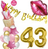 Snoes Beauty Helium Ballonnen Set 43 Jaar - Roze Folieballonnen - Slinger Happy Birthday Goud