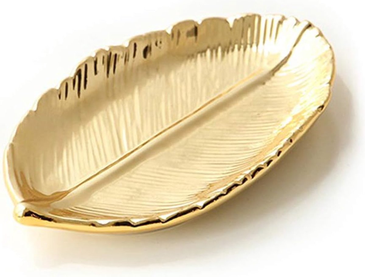 Golden Leaf Shaped Kleine keramische sieraden ring snack dessert serveerbord halsketting armbandhouder lade organizer klein bladgoud