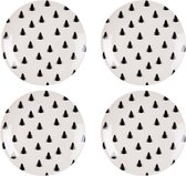 HAES DECO - Ontbijtborden set van 4 - Formaat Ø 20x2 cm - kleuren Beige - Bedrukt Porselein - Collectie: Black & white X-mas - Servies, kleine borden