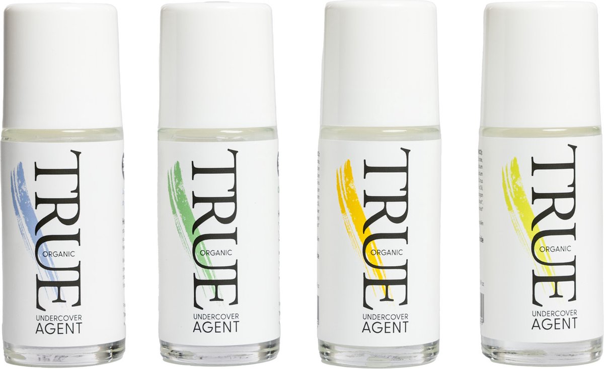 True Organic of Sweden - Undercover Agent - Roll on Deodorant - Lavendel + Original + Ylang Ylang + Lemongrass - 50ml - 4 Pak - Voordeelverpakking