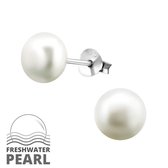 Joy|S - Zilveren parel oorbellen - 7 mm - fresh water pearl - wit