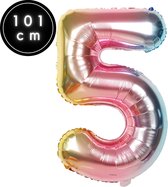 Fienosa Cijfer Ballonnen nummer 5 - Regenboog - 101 cm - XL Groot - Helium Ballon - Verjaardag ballon - Verjaardag versiering