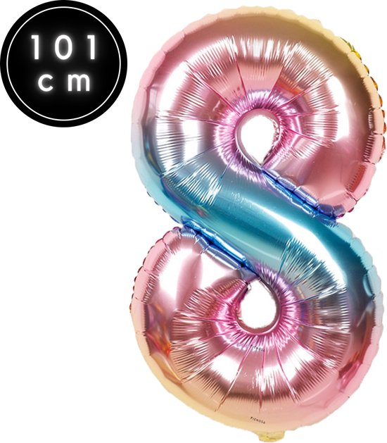 Fienosa Cijfer Ballonnen nummer 8 - Regenboog - 101 cm - XL Groot - Helium Ballon- Verjaardag Ballon - Verjaardag versiering - Verjaardag Decoratie