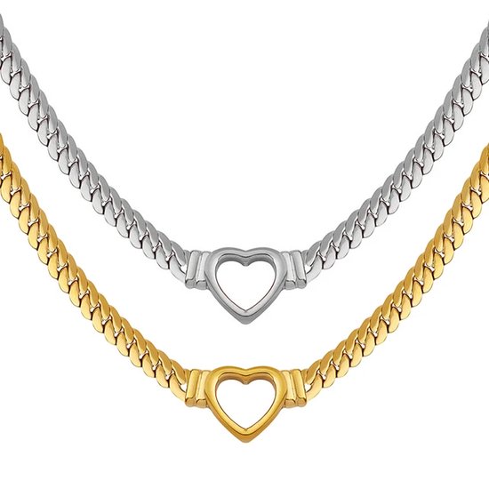 Choker met hartje - Zilveren Ketting - Snake Chain - The Jewellery Salon - Cadeautje voor haar -