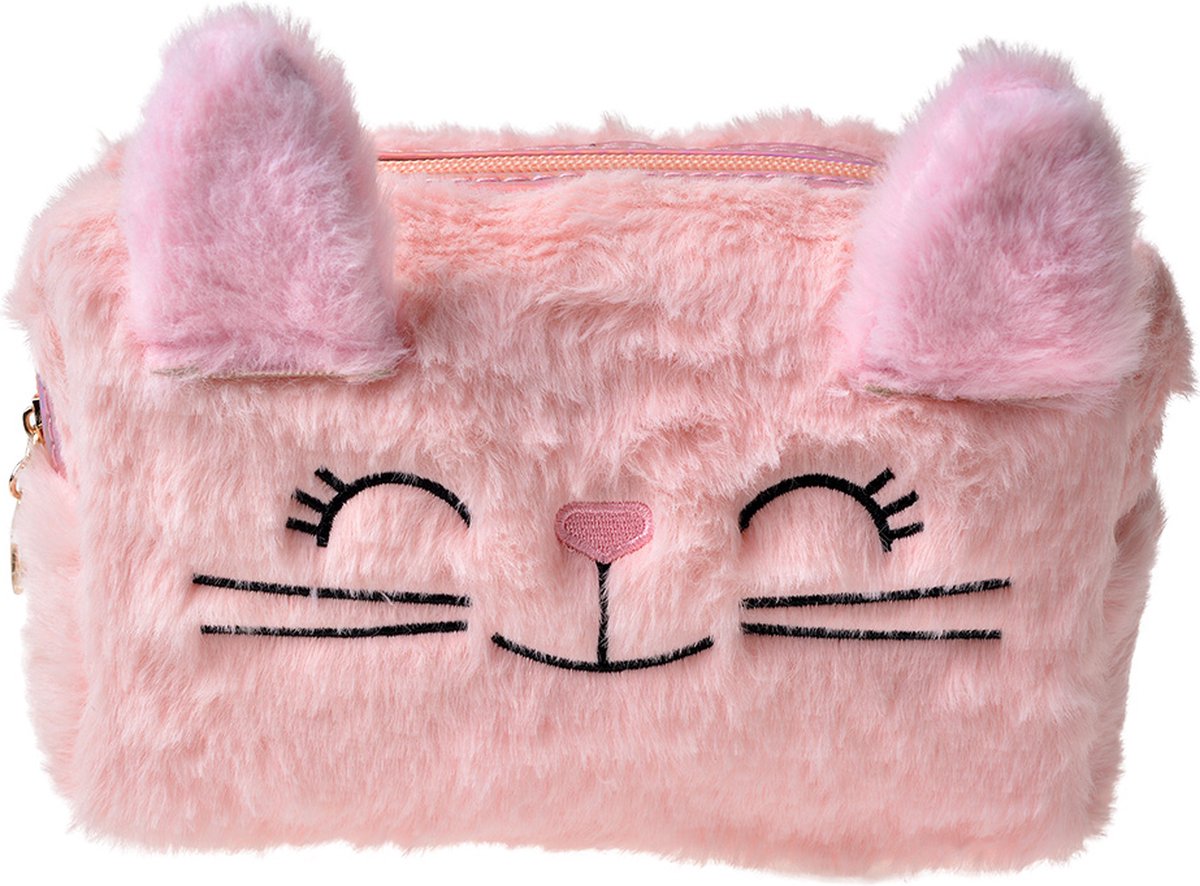 Juleeze Toilettas Dames 18x8x10 cm Roze Synthetisch Rechthoek Kat Make-Up Tasje
