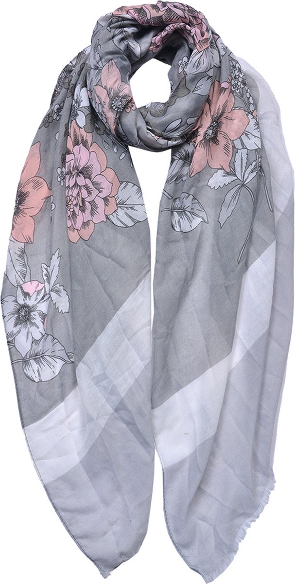 Juleeze Sjaal Dames Print 85x180 cm Grijs Synthetisch Bloemen
