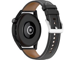 By Qubix - smartwatch bandje - Compatible Samsung bandje - Luxe leren bandje 22mm - Zwart - Geschikt voor Samsung Galaxy Watch 3 (45mm) - Galaxy Watch 46mm - Gear S3 Classic & Frontier
