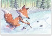 Cartes de vœux | Set de 5 | Fox dessine dans la neige | Illu-Straver