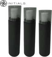 3 Stuks Initials Windlichten op Pilaar Luxe Zwarte Dichte Windlicht Set Met Smoke Windlicht Glas