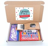 Pensioen cadeau - brievenbus cadeau - Geniet van je pensioen - Milka chocolade - Tony chocolonely melk - King pepermunt - Dropmix - Cadeau