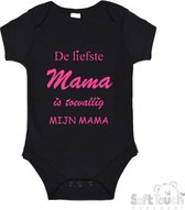 100% katoenen Romper "De liefste mama is toevallig mijn mama" Meisjes Katoen Zwart/roze Maat 56/62