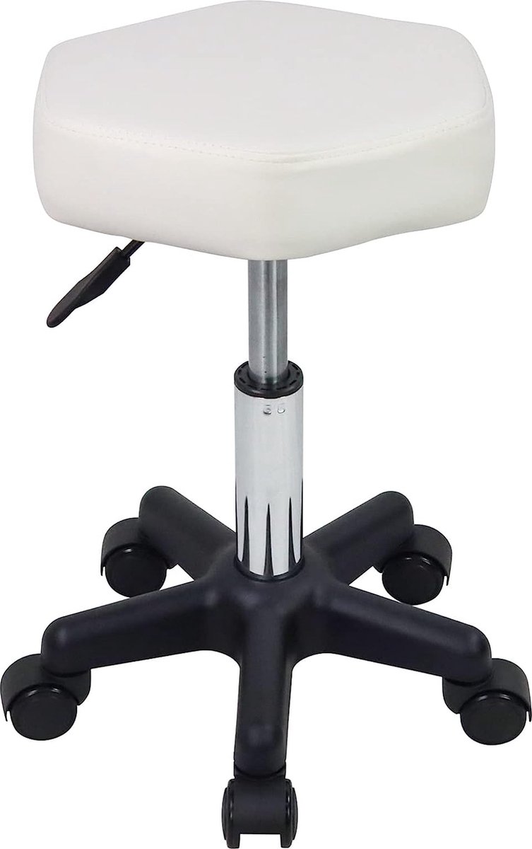 Tabouret roulant rond en cuir PU, tabouret pivotant réglable en