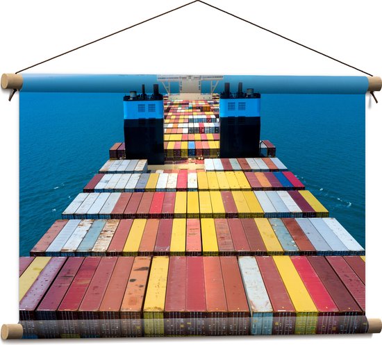 Textielposter - Stapels Containers op Vrachtschip op het Water - 60x40 cm Foto op Textiel