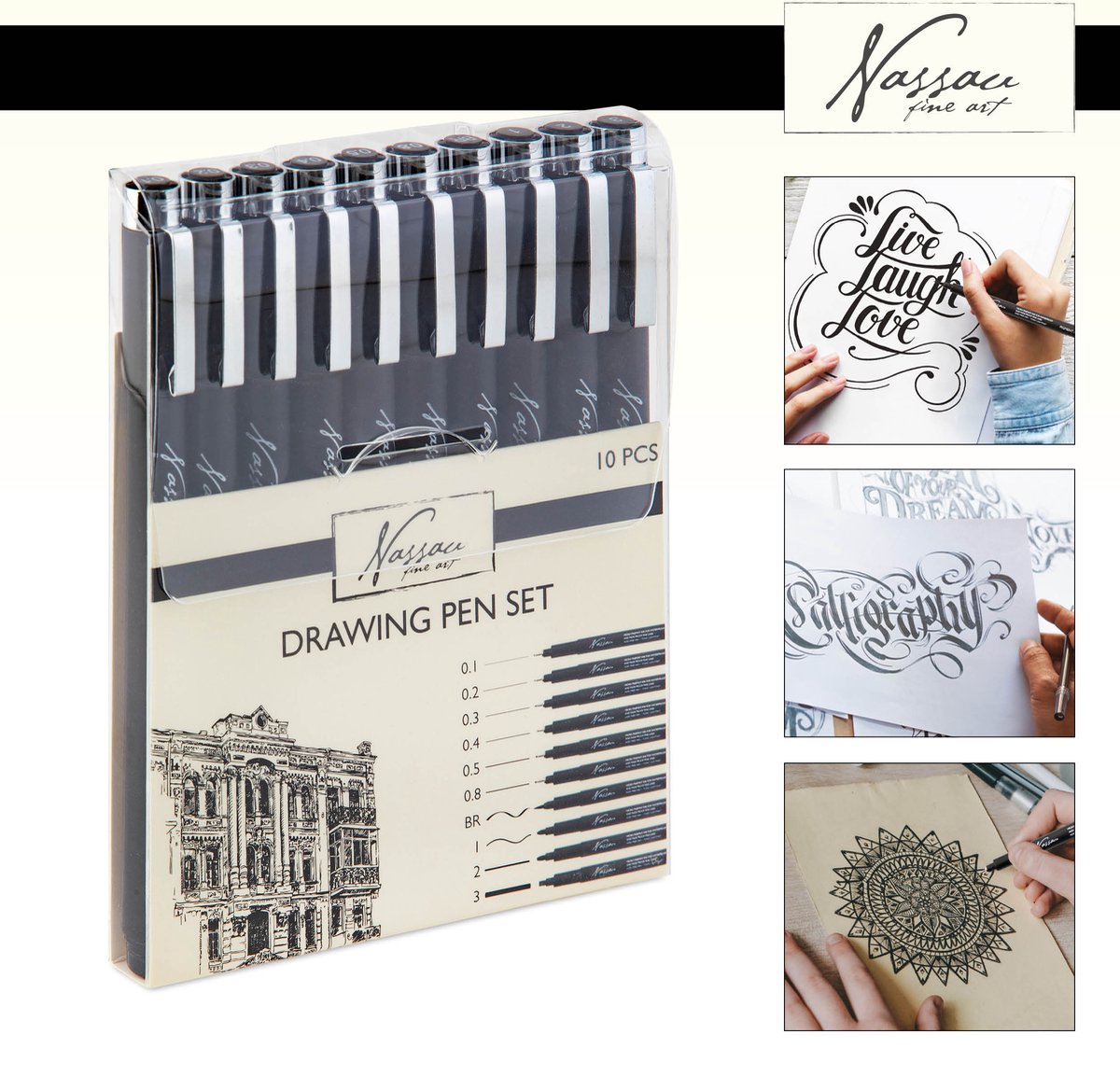 Fineliners Zwart en Brush Pen Set - Pennen, Tekeningen en Schetsen, Fineliner Set, Tekenpennen, Drawing Set - 10 Stuks — afbeelding 13