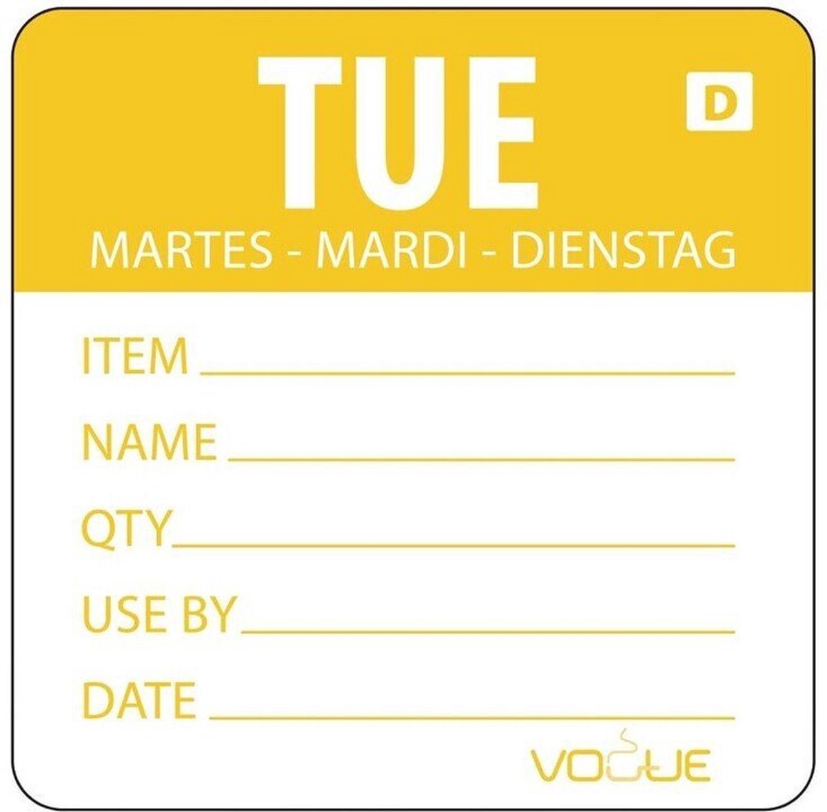 Oplosbare Voedseletiketten Daglabels - Dinsdag Oranje - Vogue GH352