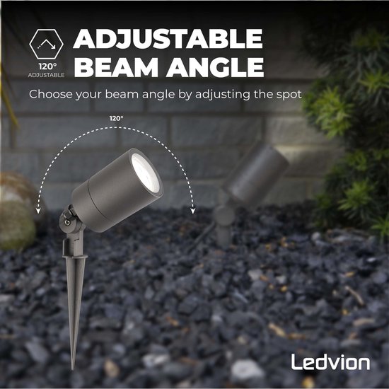 Ledvion - LED gartenlampen fur draußen strom, GU10 Fassung, Schwarz, 5W, IP65, erdspiess für gartenleuchte, Gartenbeleuchtung, wegeleuchten, gartenleuchten mit strom, gartenstrahler