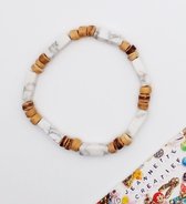Jeannette-Creatief® - Natuursteen - Witte Tube - Armband - Armband Dames - Kokos - Witte Jaspis tube kralen - Beach armband - Ibiza - Boho - Armband op elastiek - Witte armband