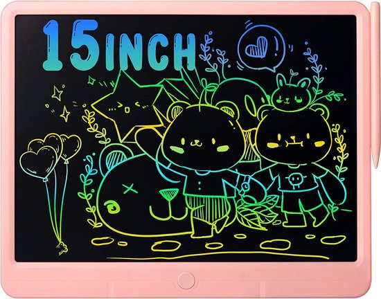 Tablette Dessin LCD 15 Pouces Couleur - Jouet Éducatif Effaçable Enfants 3-12 Ans Cadeau Noël Anniversaire