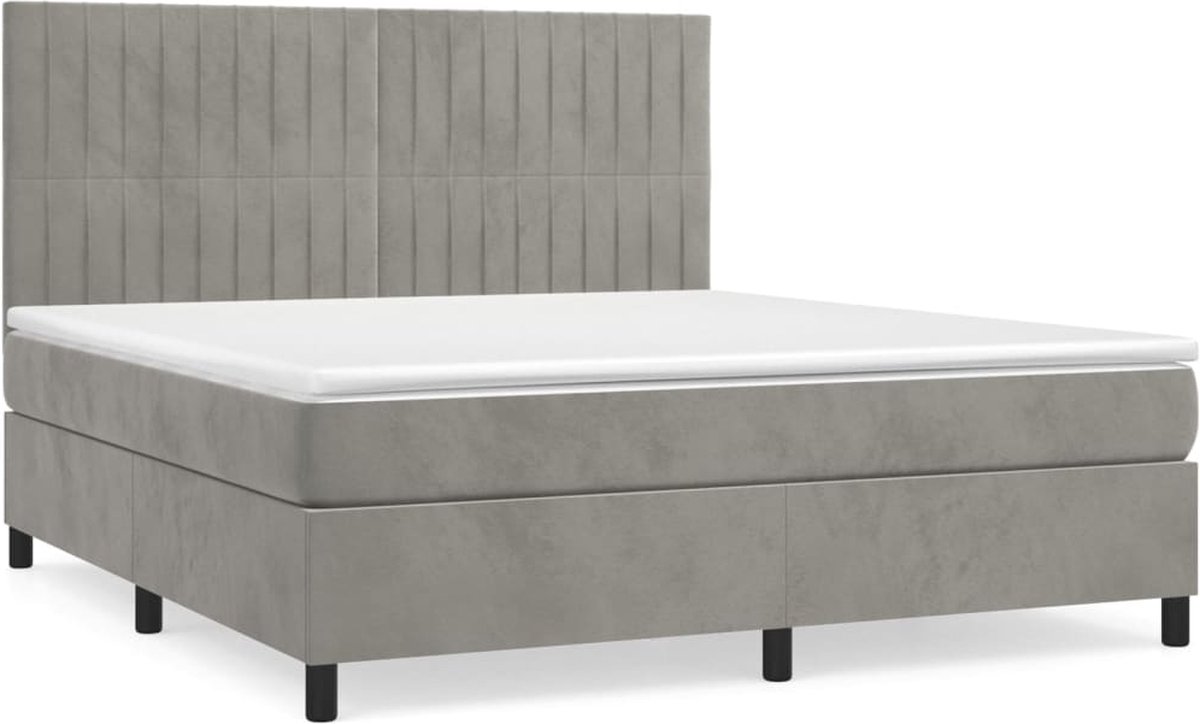vidaXL - Boxspring - met - matras - fluweel - lichtgrijs - 140x200 - cm