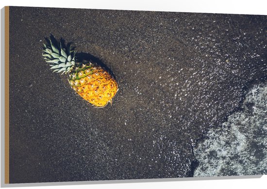 Hout - Ananas op het Strand met Zee - 120x80 cm - 9 mm dik - Foto op Hout (Met Ophangsysteem)