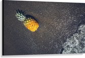 Canvas - Ananas op het Strand met Zee - 120x80 cm Foto op Canvas Schilderij (Wanddecoratie op Canvas)