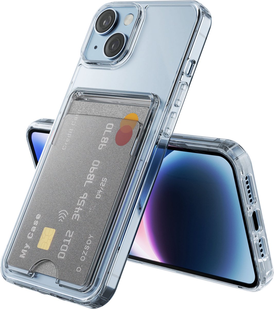 Hoesje met Pasjeshouder geschikt voor iPhone 14 Plus Transparant Met Kaarthouder - Kristalhelder - Hard Case