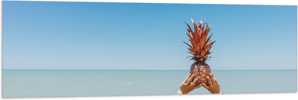 Vlag - Ananas in Handen bij het Water - 150x50 cm Foto op Polyester Vlag