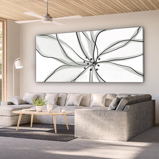 Peinture sur toile 160x80 cm - Décoration murale Bloem - Art - Wit - Zwart - Décoration murale murale salon - Décoration chambre - Accessoires de chambre - Peintures