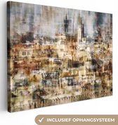 Canvas Schilderij Stad - Kunst - Huizen - Beige - 120x90 cm - Wanddecoratie