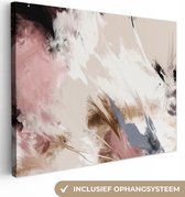 Canvas - Muurdecoratie - Foto op canvas - 80x60 cm - Slaapkamer - Verf - Abstract - Roze - Wit - Wanddecoratie - Canvas schilderij - Schilderijen - Woonkamer - Canvasdoek