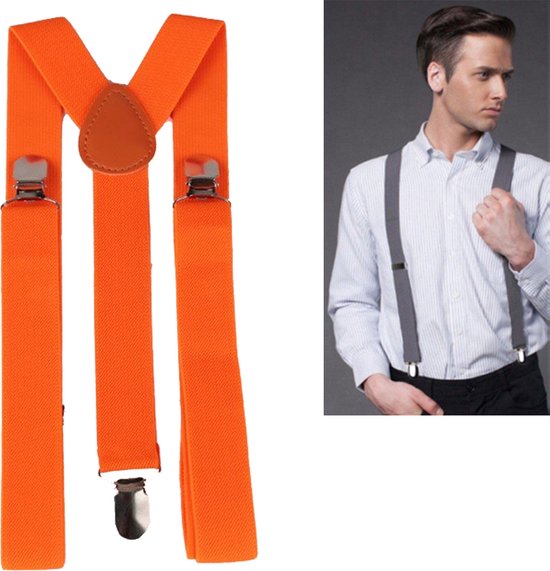 Bretels - Oranje - met stevige clip - luxe - heren bretels - unisex