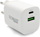 Technaxx TX-198 USB-A naar USB-C Snellader - 30W - QC 3.0 Oplader - Smart charging - 6x Sneller - Wit