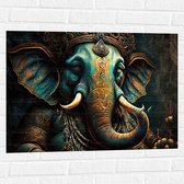 Muursticker - Blauw Ganesha Beeld met Gouden Details - 80x60 cm Foto op Muursticker