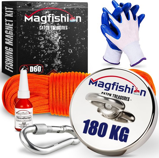 Magfishion Magneetvissen Set - 180 KG - Vismagneet - 20 Meter Lang Touw +...