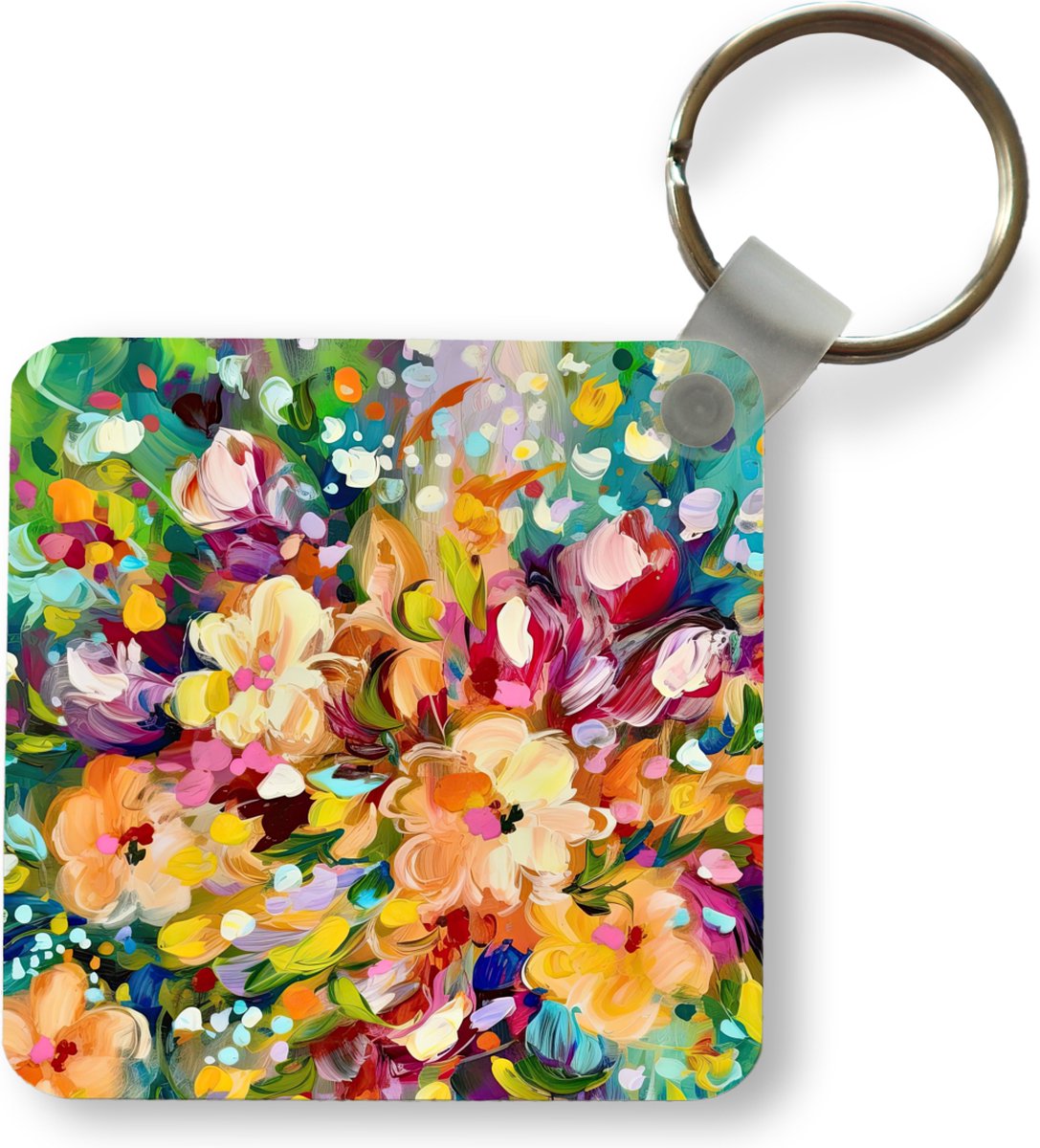 Sleutelhanger - Uitdeelcadeautjes - Schilderij - Olieverf - Bloemen - Regenboog - Plastic