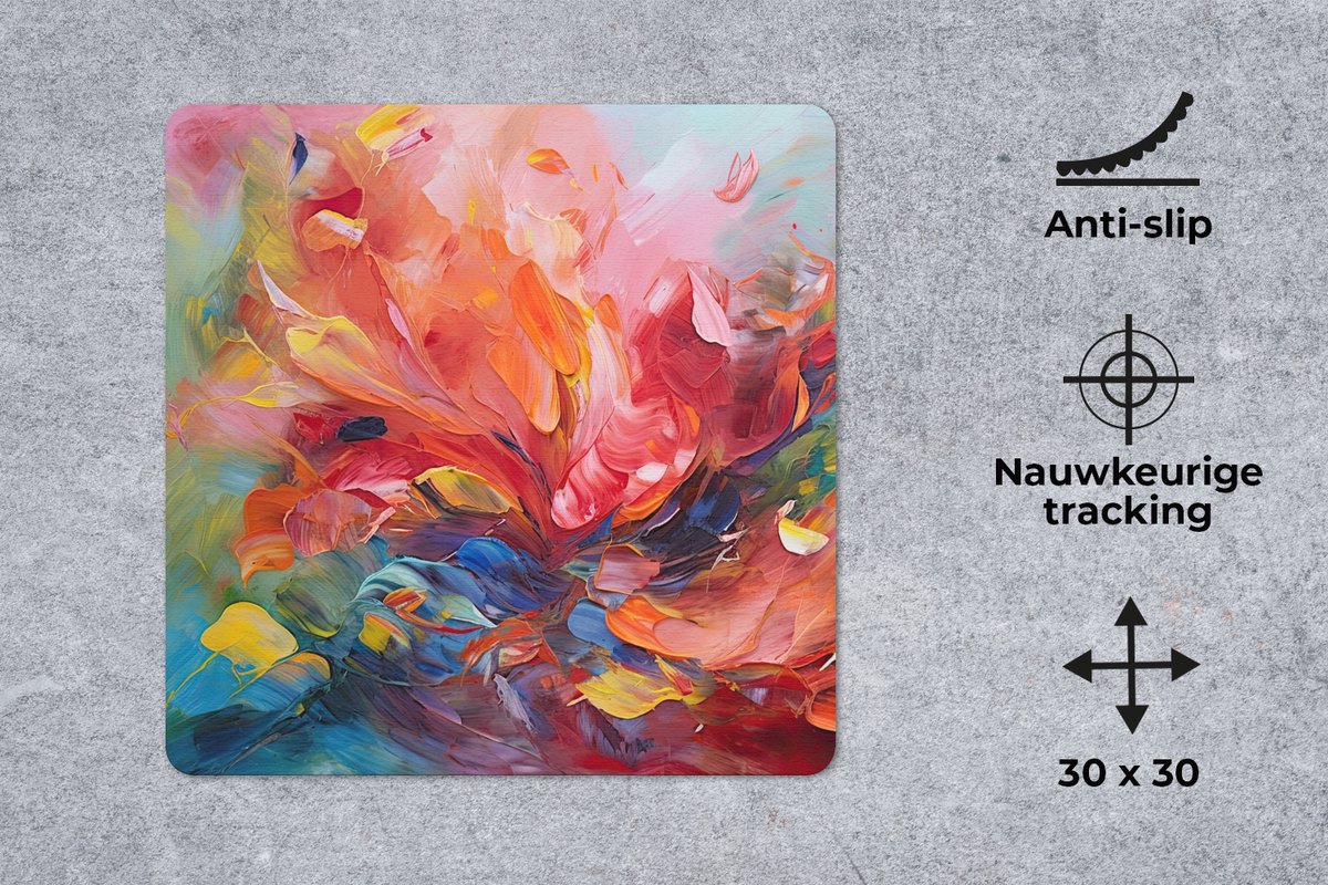 Muismat 30x30 cm - Mousepad Olieverf - Kunst - Abstract - Kleurrijk - Muismatten
