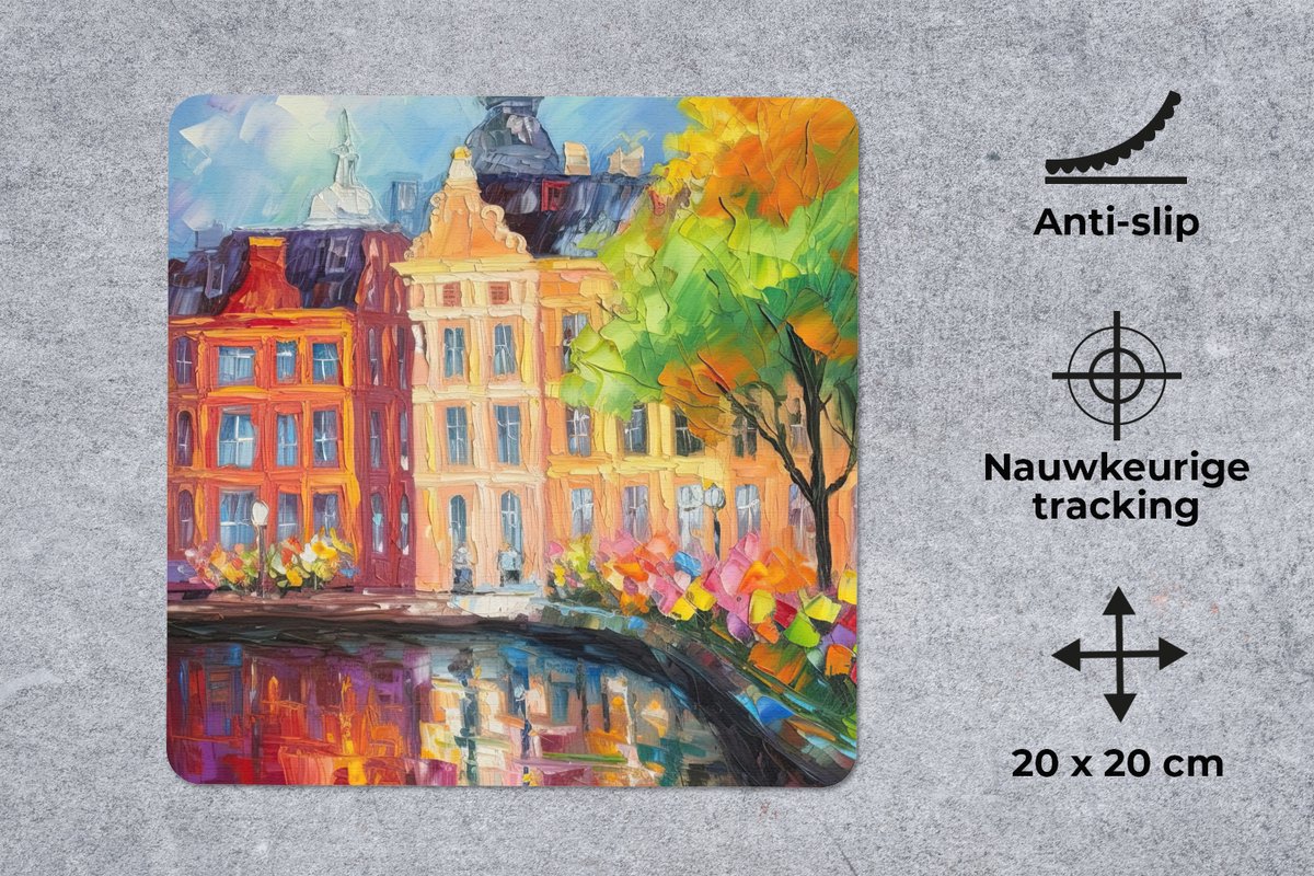 Muismat 20x20 cm - Mousepad Olieverf - Amsterdam - Kunst - Kleurrijk - Muismatten