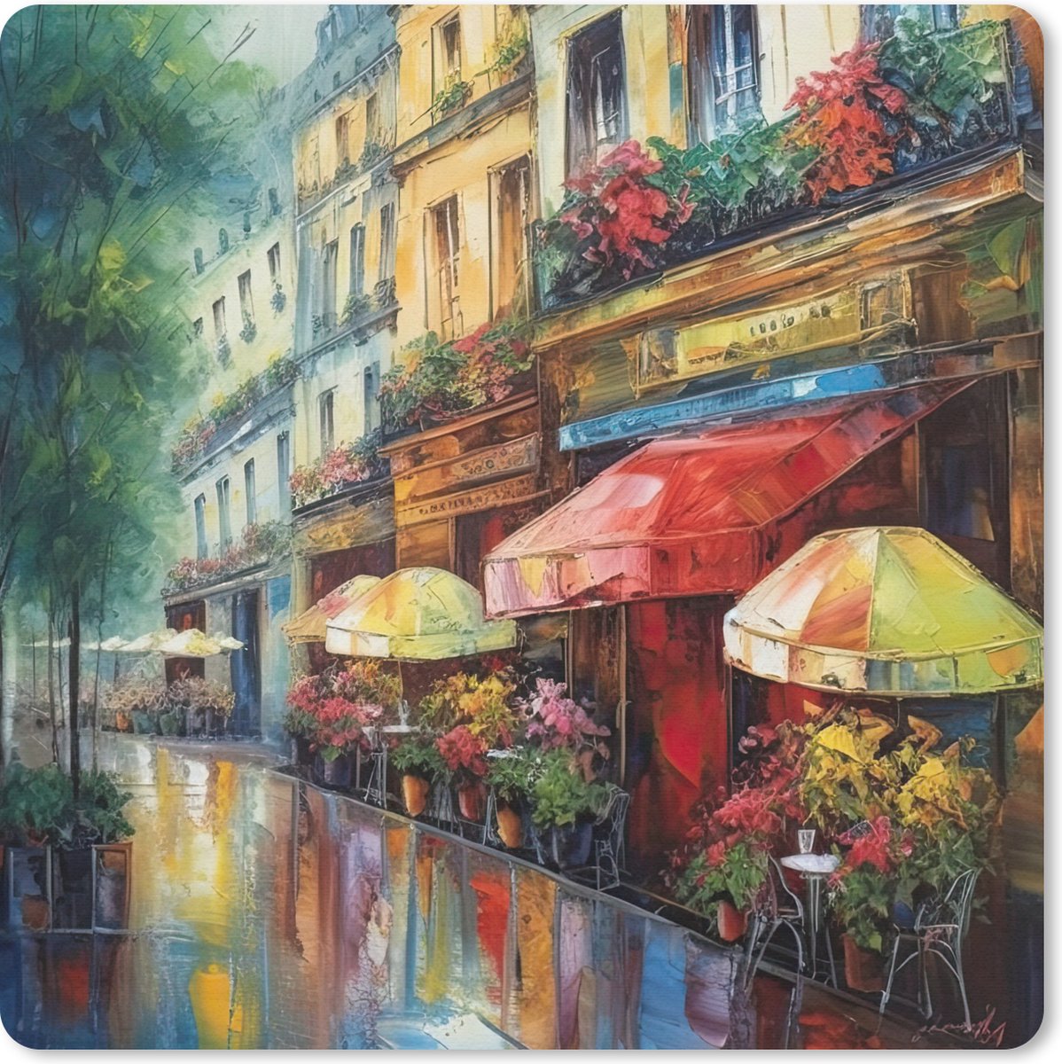 Muismat 30x30 cm - Mousepad Straat - Olieverf - Kleurrijk - Stad - Muismatten