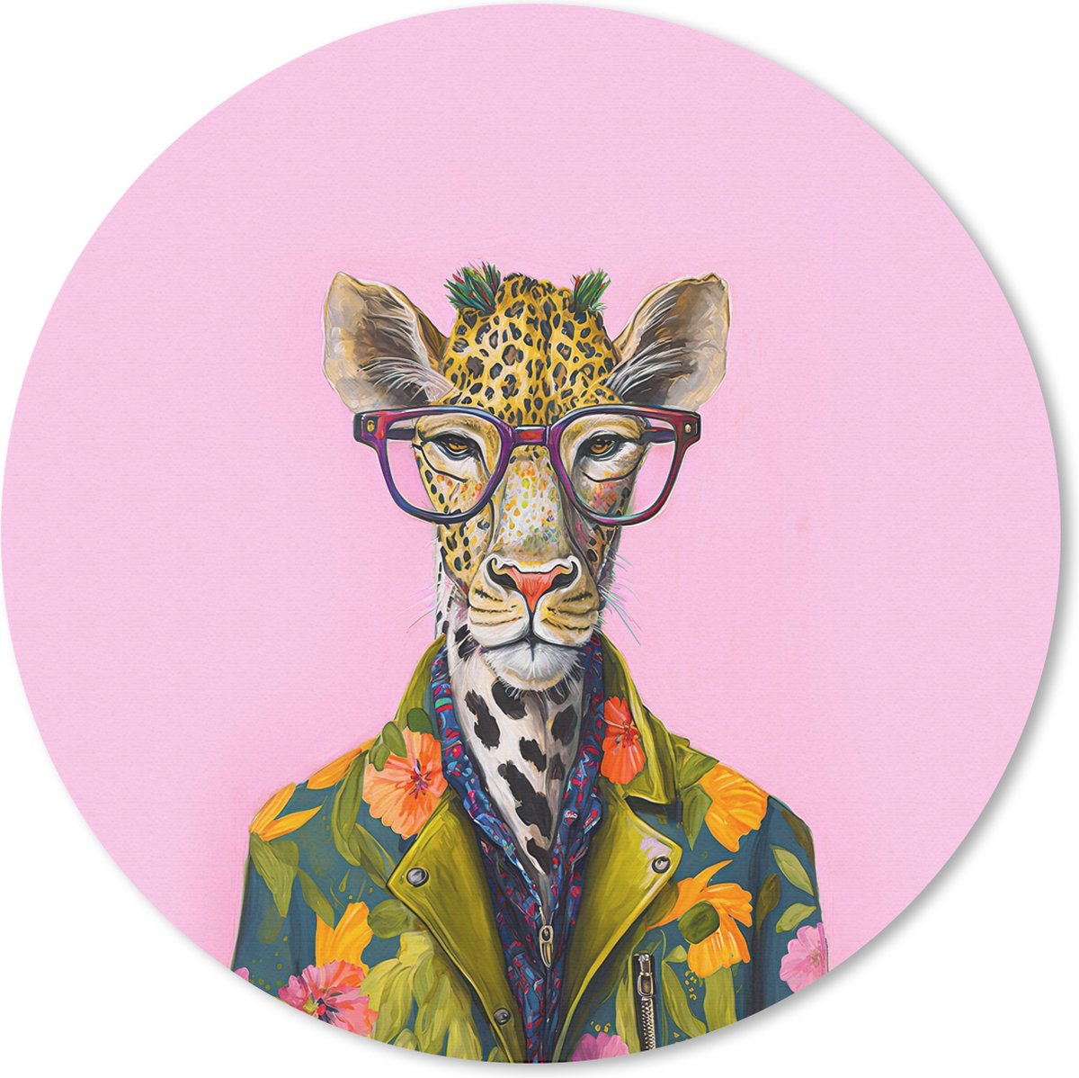 Muismat rond 30x30 cm - Mousepad Dieren - Giraffe - Bril - Bloemen - Ronde muismatten