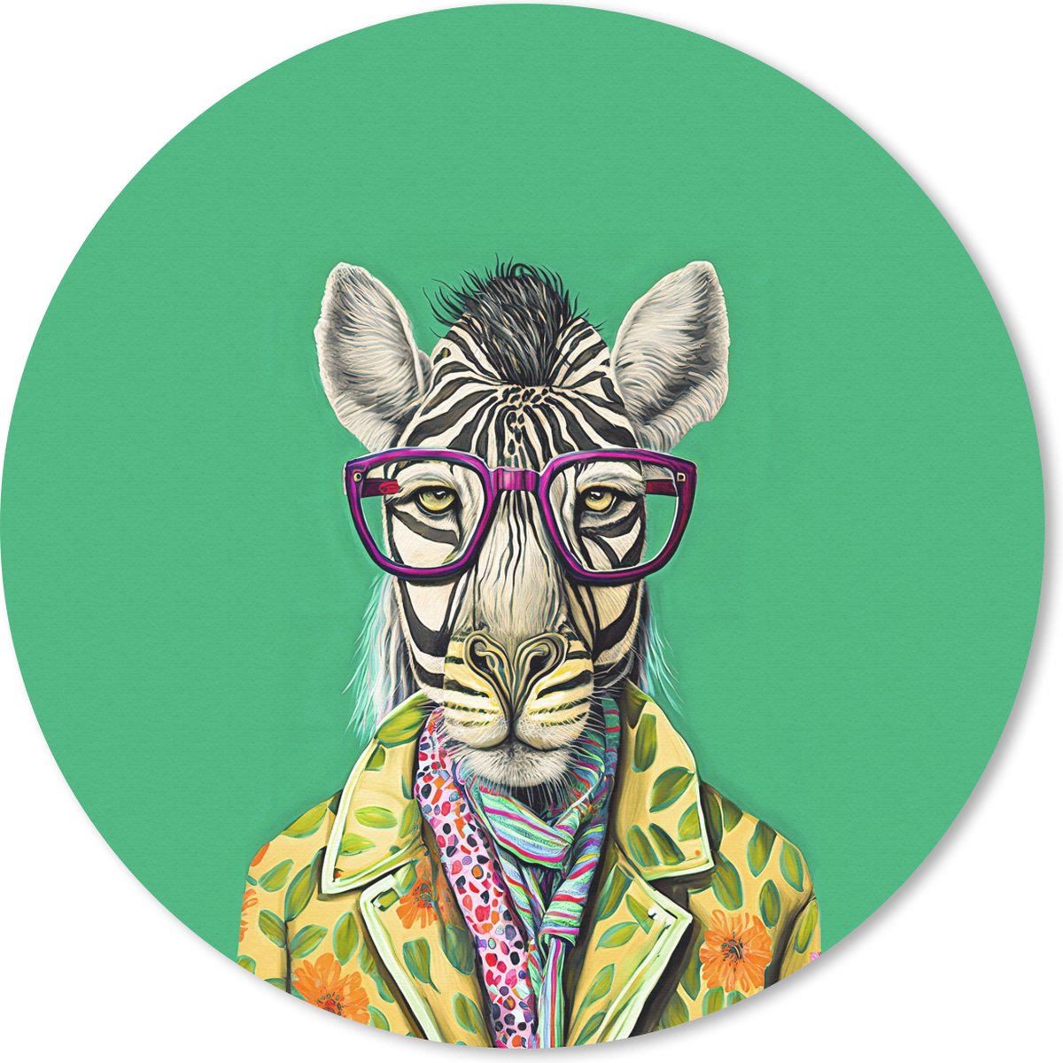 Muismat rond 20x20 cm - Mousepad Zebra - Bril - Hippie - Bloemen - Dieren - Ronde muismatten