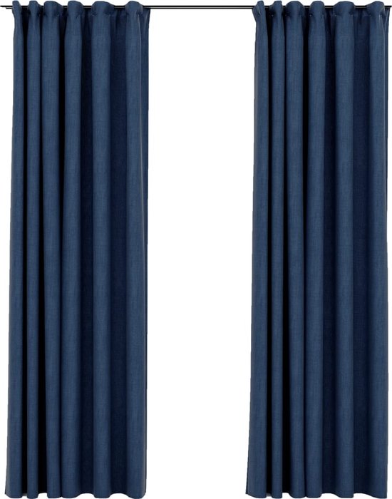 vidaXL - Gordijnen - linnen-look - verduisterend - haken - 2 - st - 140x245 - cm - blauw