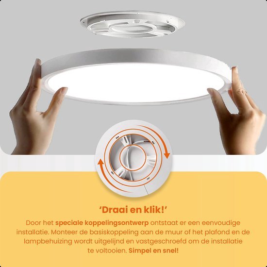 Montage van de witte Goliving plafondlamp met het draai-en-klik systeem.