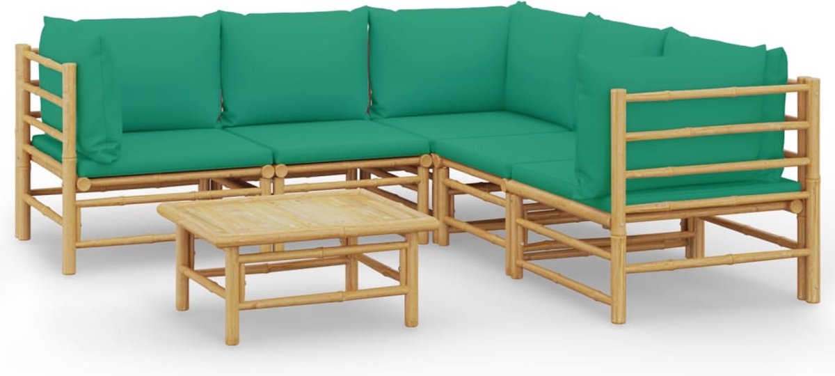 vidaXL 6-delige - Loungeset - met - kussens - bamboe - groen