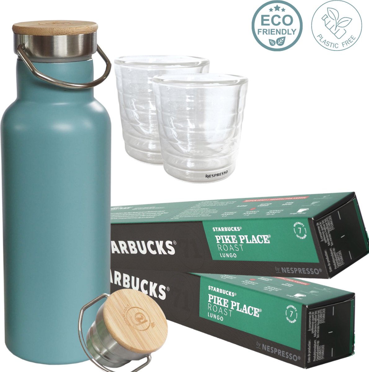 Paquet de café Starbucks avec Thermos en métal green-goose Blauw et 2  verres Nespresso... | bol.com